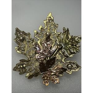 VTG Kenneth Cole KC Maple Leaves Gold Tone Enamel Rhinestones Brooch Pin Autumn